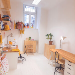 Personal sewing studio at Louvart Atelier with furnished private space and shared sewing facilities